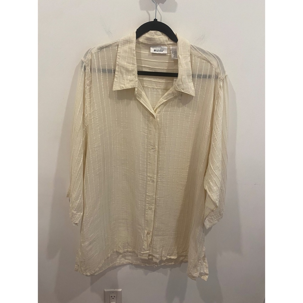 Units Women Natural Textured Striped Button‎ Up Shirt Plus Size 2X